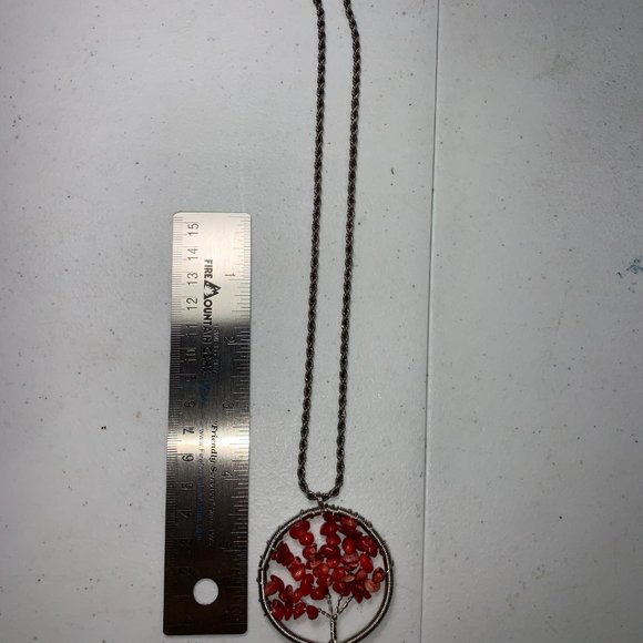 18" 4mm Rope chain with Red Coral Tree of Life Pendant - Picture 6 of 6